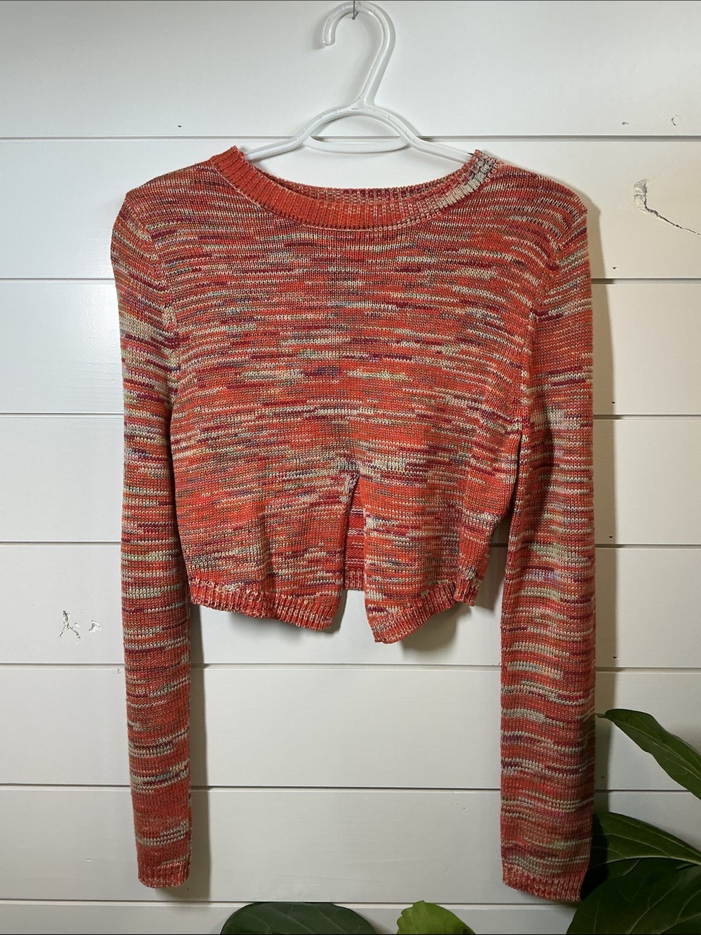 NWOT Pretty Garbage Coral Marled Cropped Knit Sweater